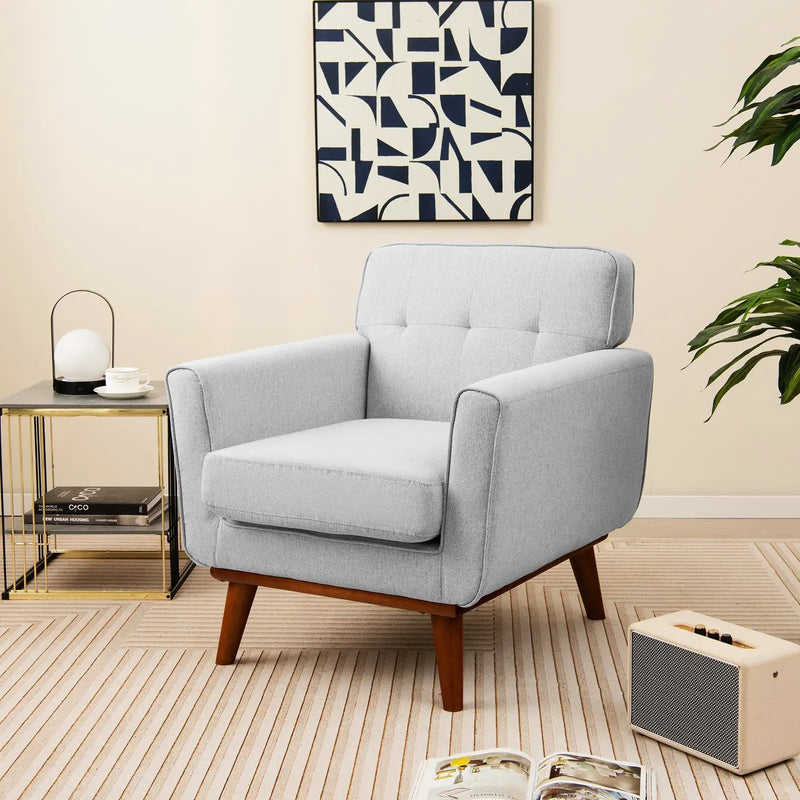 Modern Accent Chair Upholstered Linen Fabric Armchair with Removable Padded Seat Cushion by DirectDeals