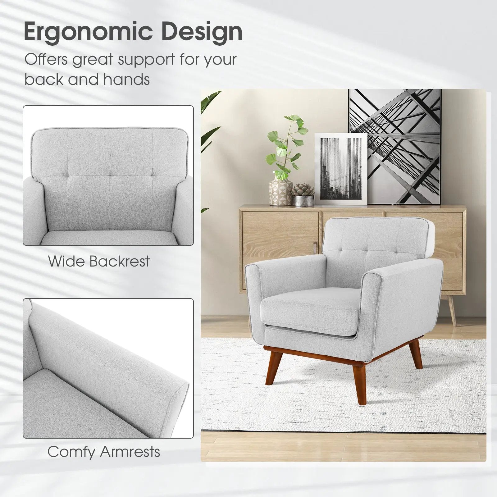 Modern Accent Chair Upholstered Linen Fabric Armchair with Removable Padded Seat Cushion by DirectDeals