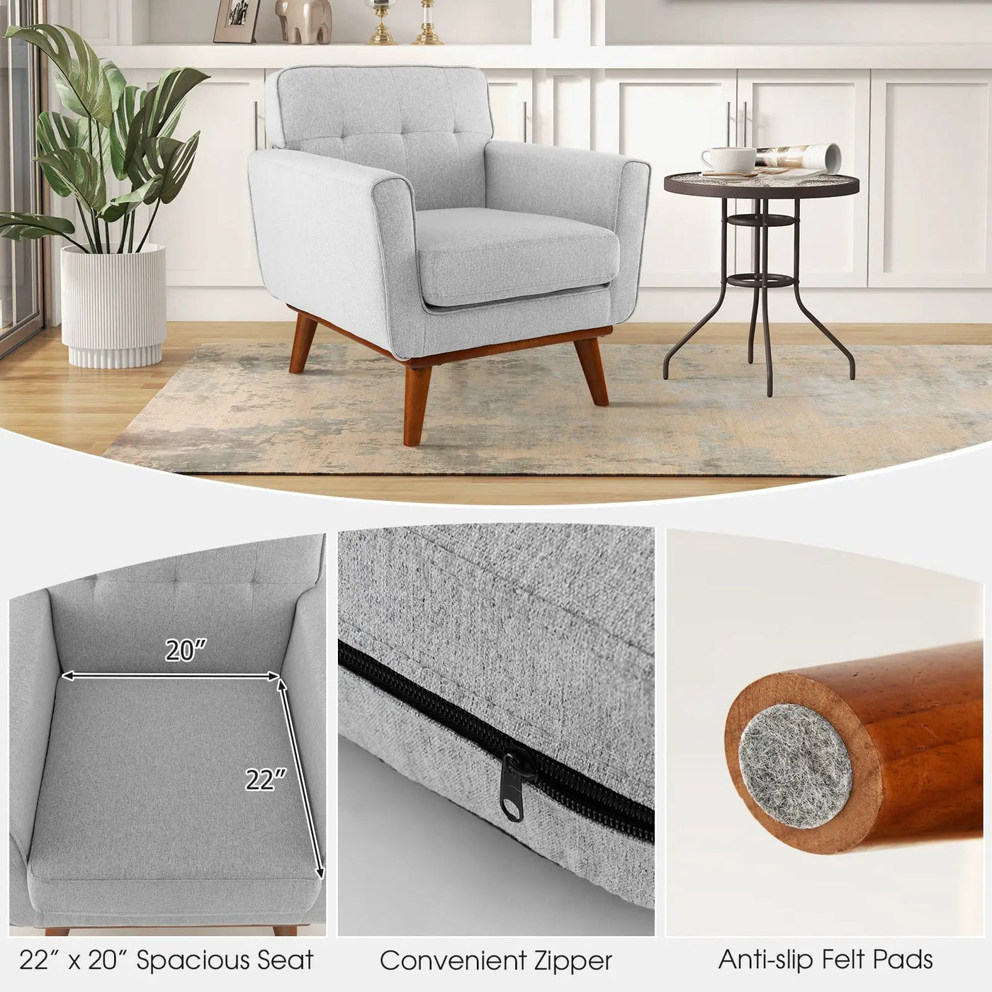 Modern Accent Chair Upholstered Linen Fabric Armchair with Removable Padded Seat Cushion by DirectDeals