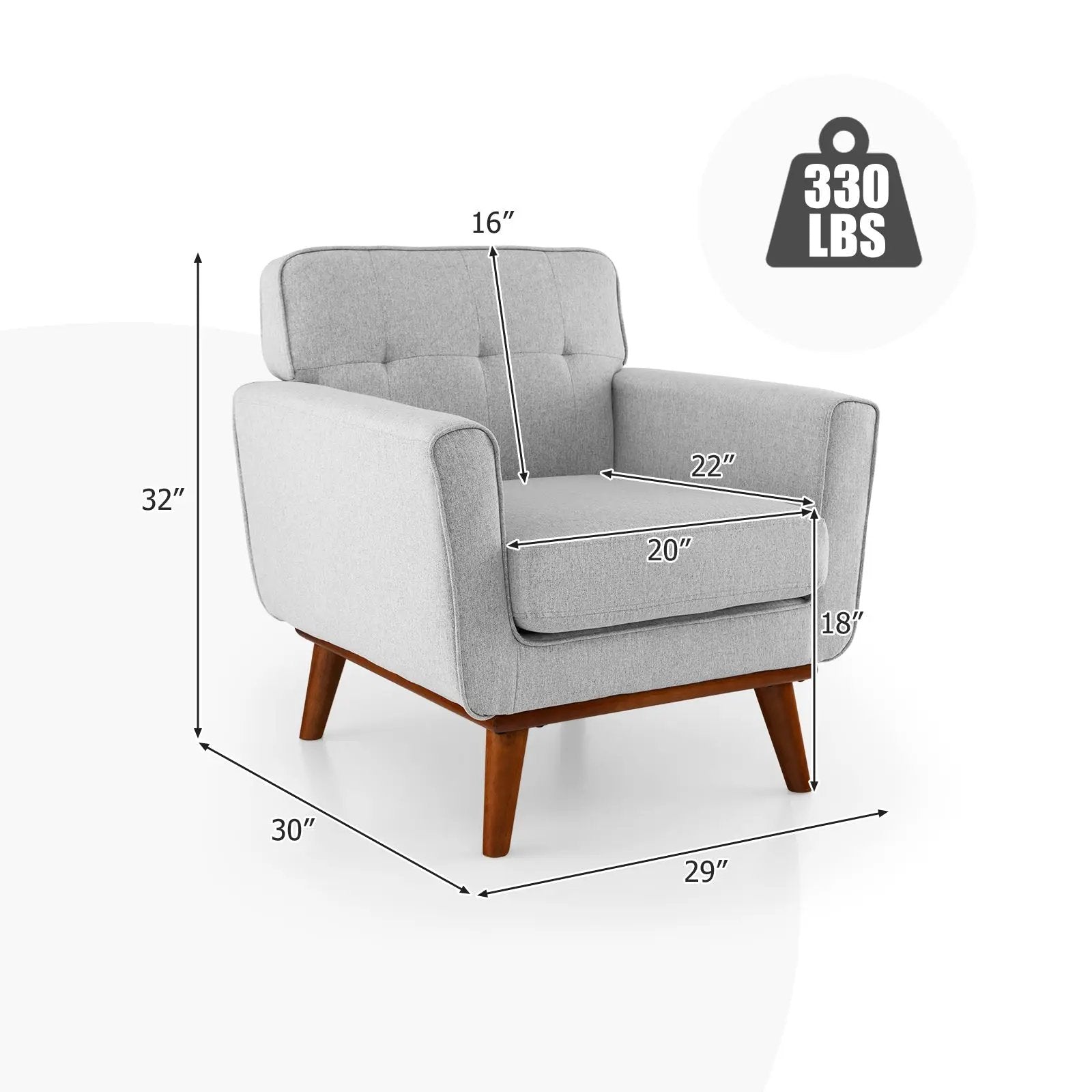 Modern Accent Chair Upholstered Linen Fabric Armchair with Removable Padded Seat Cushion by DirectDeals