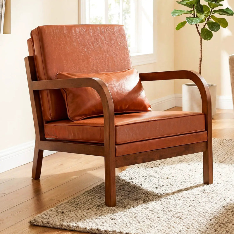 Modern Accent Chair Faux Leather Linen Fabric Upholstered Armchair by DirectDeals