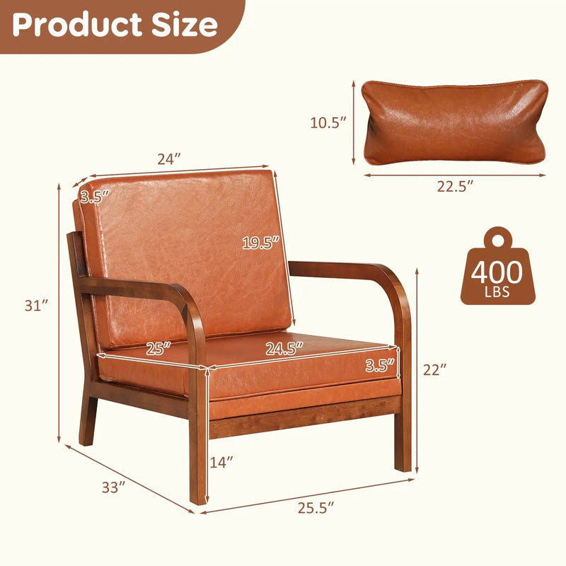 Modern Accent Chair Faux Leather Linen Fabric Upholstered Armchair by DirectDeals