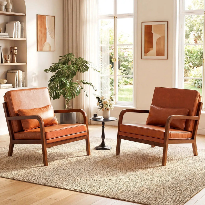 Modern Accent Chair Faux Leather Linen Fabric Upholstered Armchair by DirectDeals