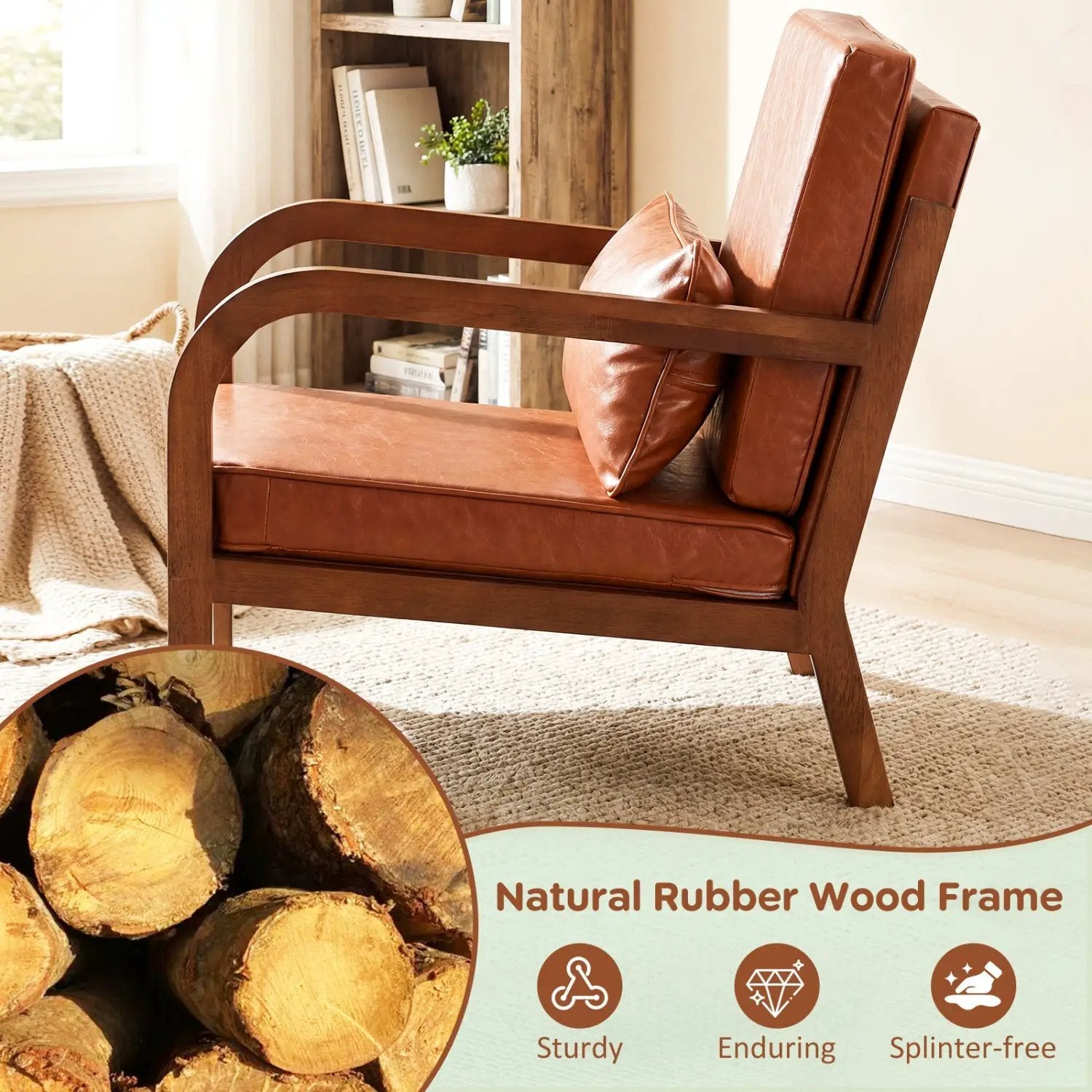 Modern Accent Chair Faux Leather Linen Fabric Upholstered Armchair by DirectDeals