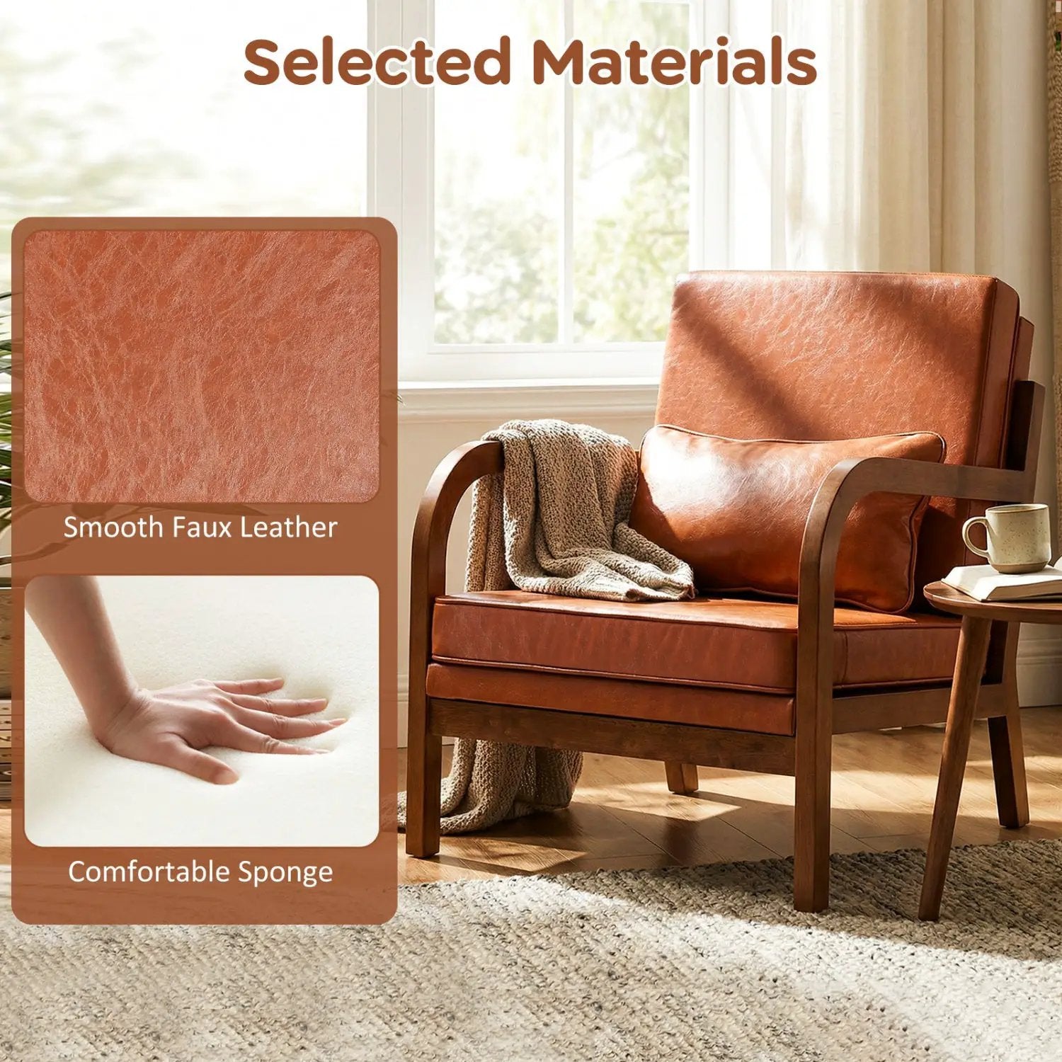 Modern Accent Chair Faux Leather Linen Fabric Upholstered Armchair by DirectDeals