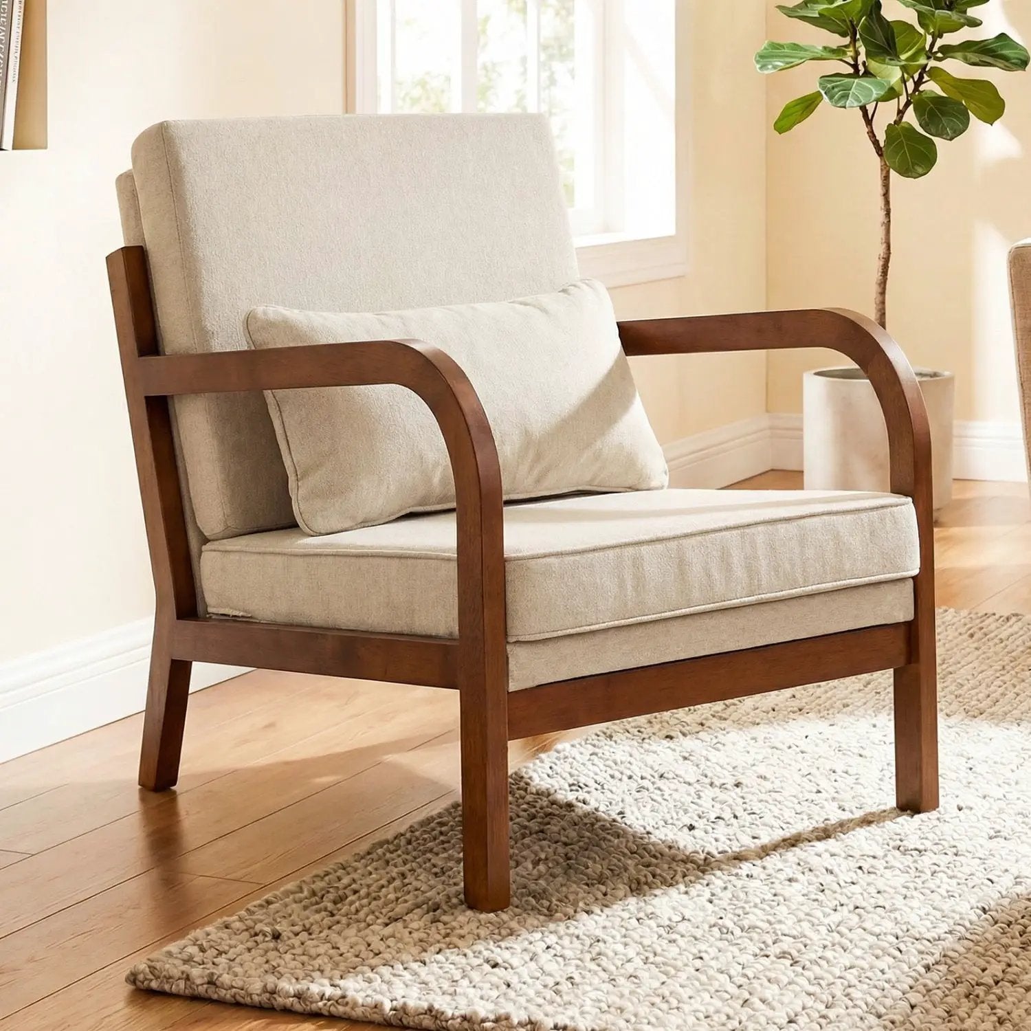 Modern Accent Chair Faux Leather Linen Fabric Upholstered Armchair by DirectDeals