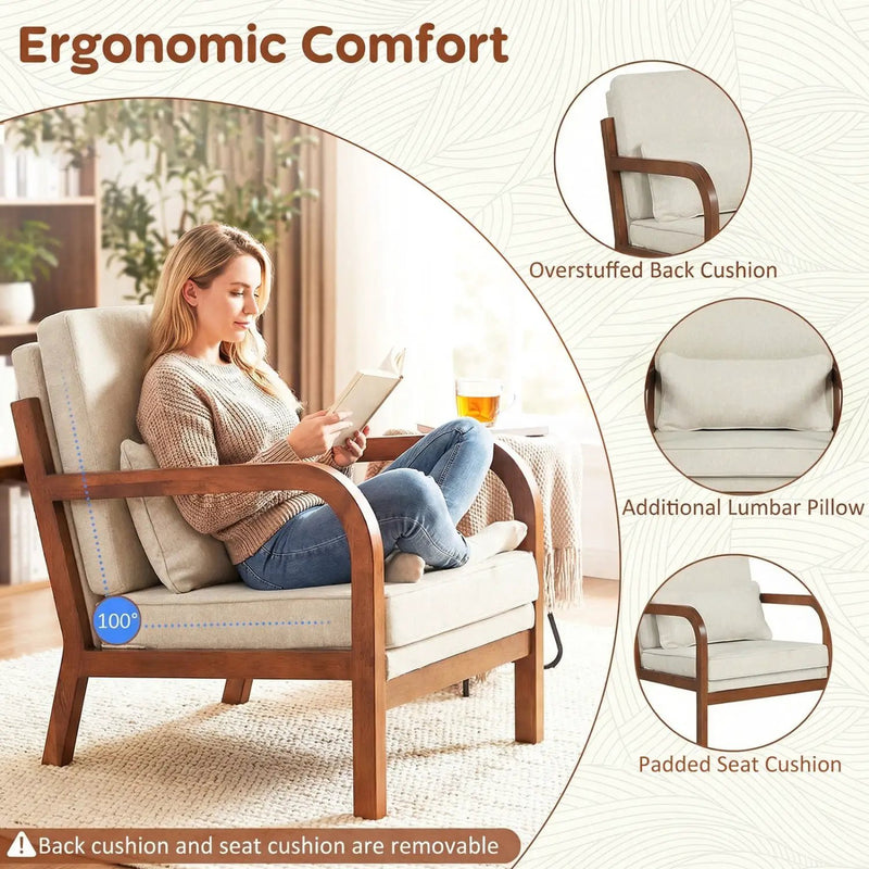 Modern Accent Chair Faux Leather Linen Fabric Upholstered Armchair by DirectDeals