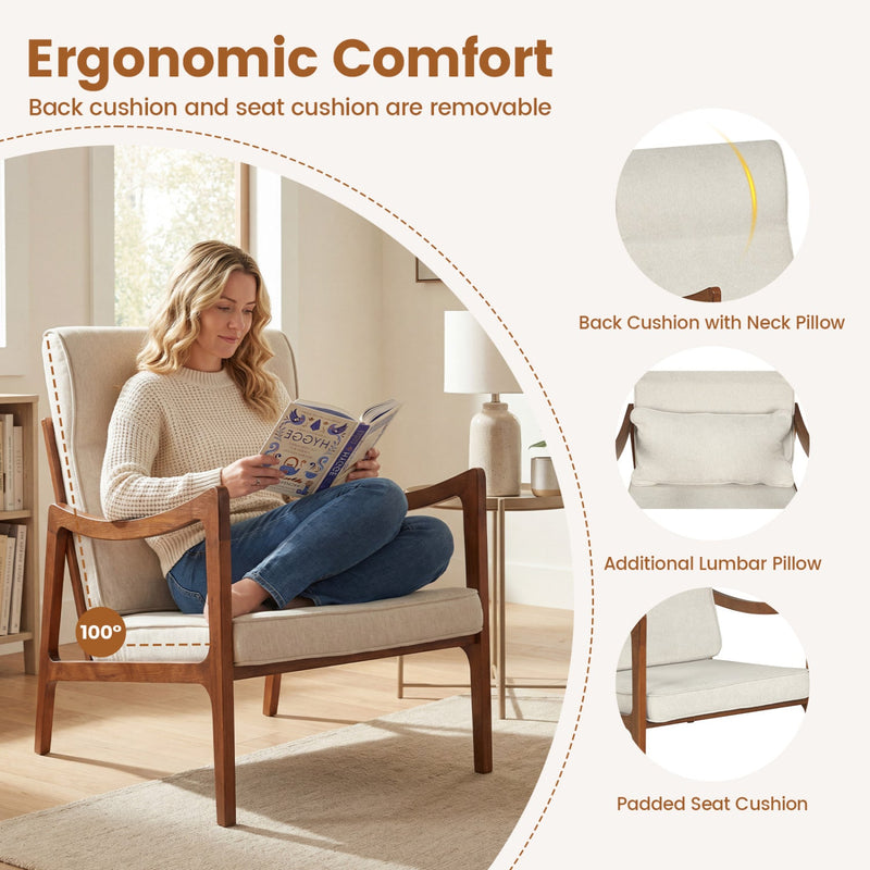 Modern Accent Chair with Solid Rubber Wood Faux Leather Upholstered Armchair by DirectDeals