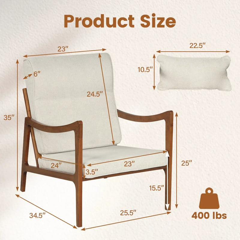 Modern Accent Chair with Solid Rubber Wood Faux Leather Upholstered Armchair by DirectDeals
