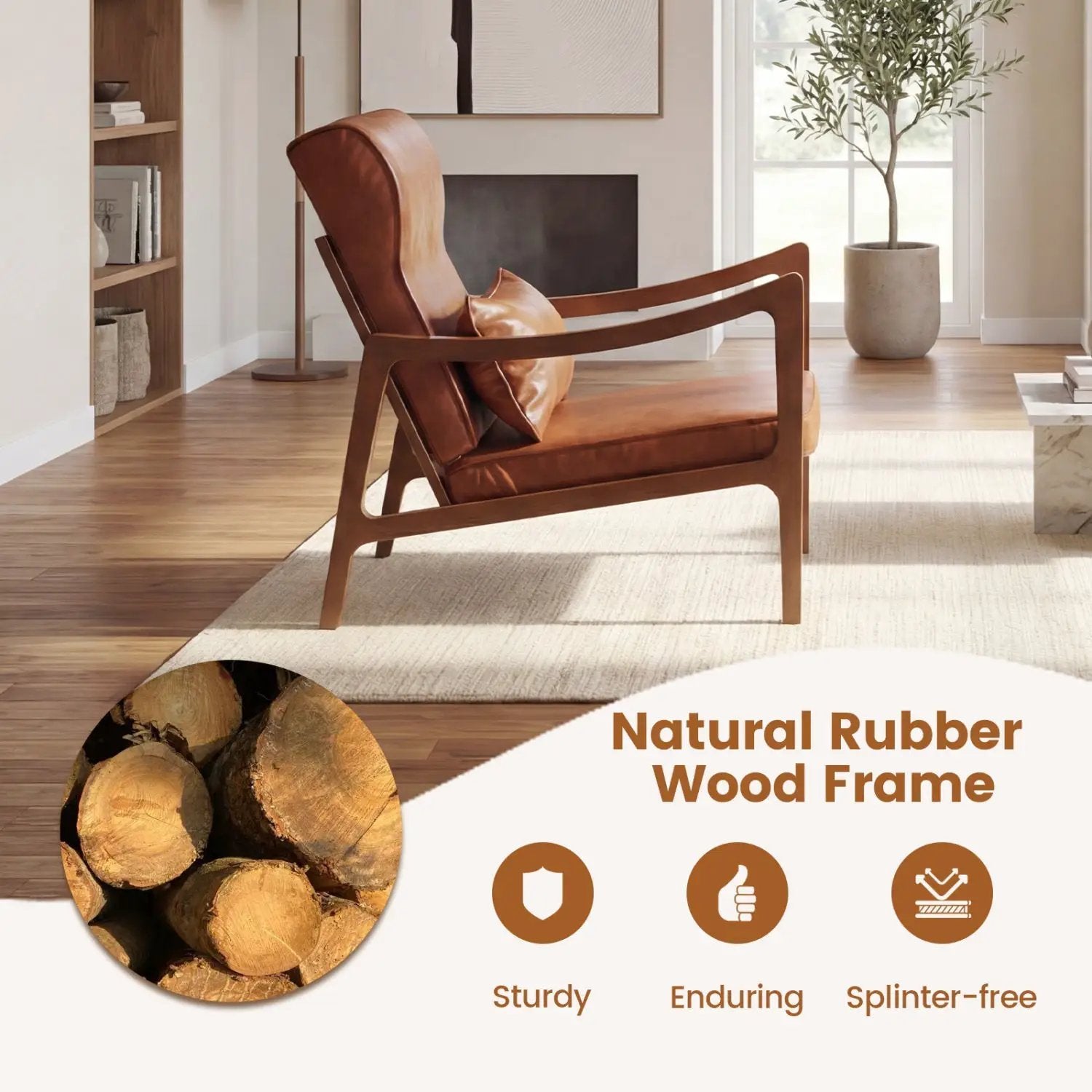 Modern Accent Chair with Solid Rubber Wood Faux Leather Upholstered Armchair by DirectDeals