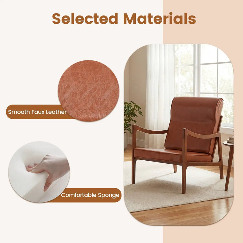 Modern Accent Chair with Solid Rubber Wood Faux Leather Upholstered Armchair by DirectDeals