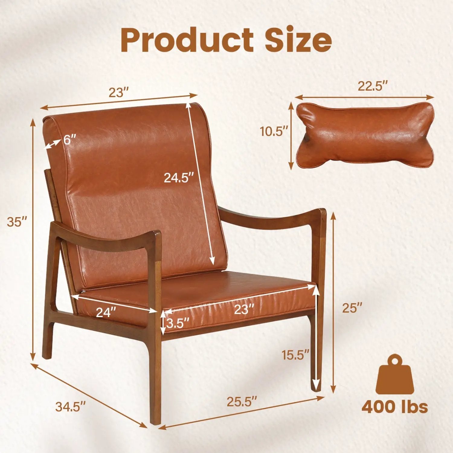 Modern Accent Chair with Solid Rubber Wood Faux Leather Upholstered Armchair by DirectDeals