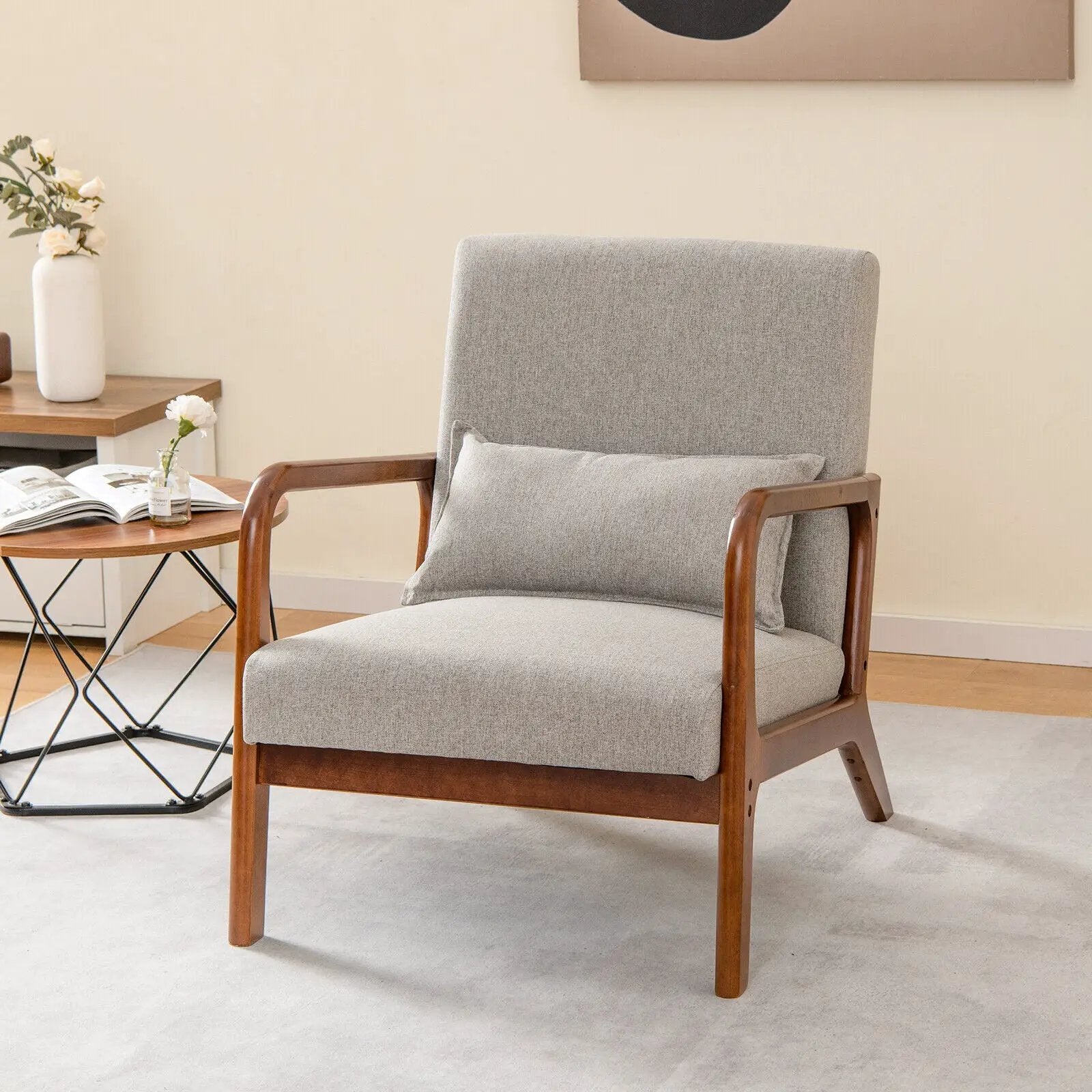 Modern Accent Chair with Rubber Wood Frame and Lumbar Pillow by DirectDeals