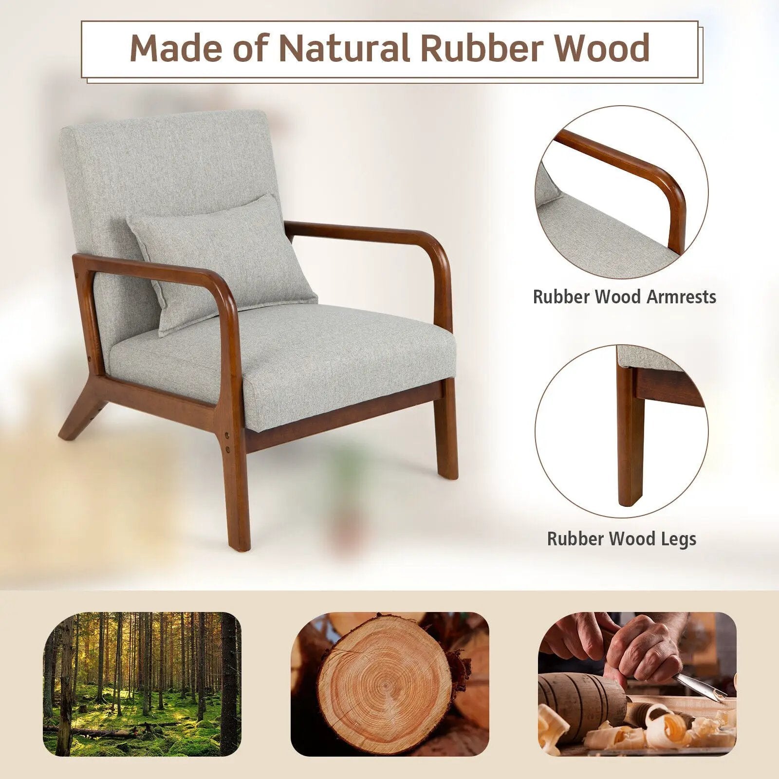 Modern Accent Chair with Rubber Wood Frame and Lumbar Pillow by DirectDeals