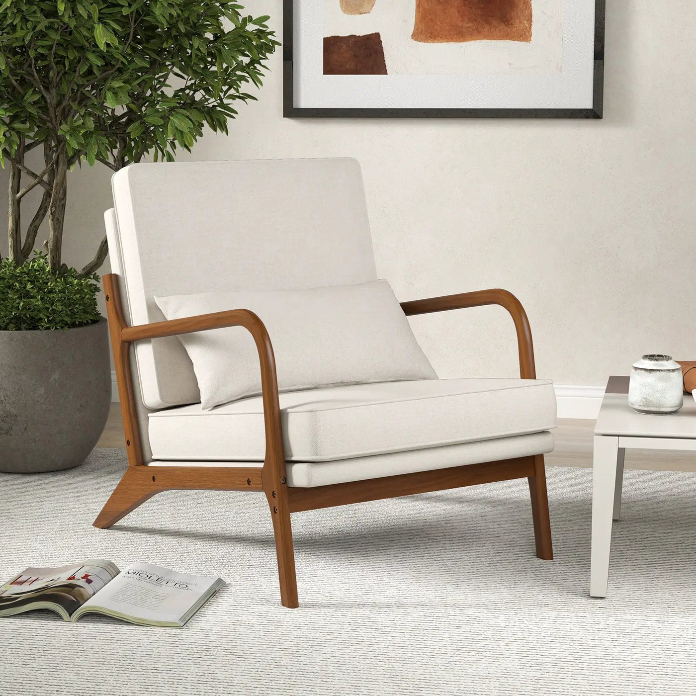 Modern Accent Chair with Rubber Wood Armrests and Removable Back by DirectDeals