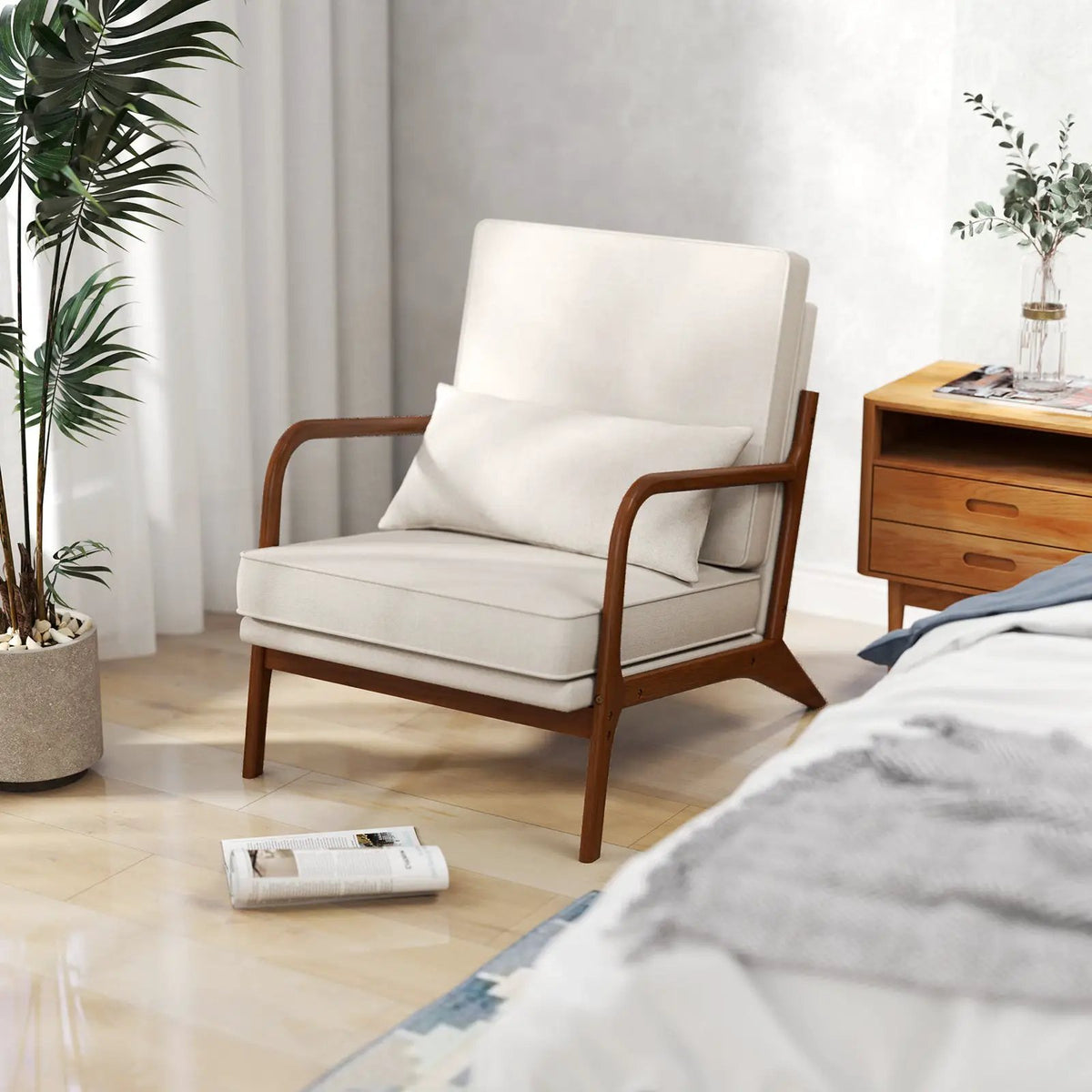 Modern Accent Chair with Rubber Wood Armrests and Removable Back by DirectDeals