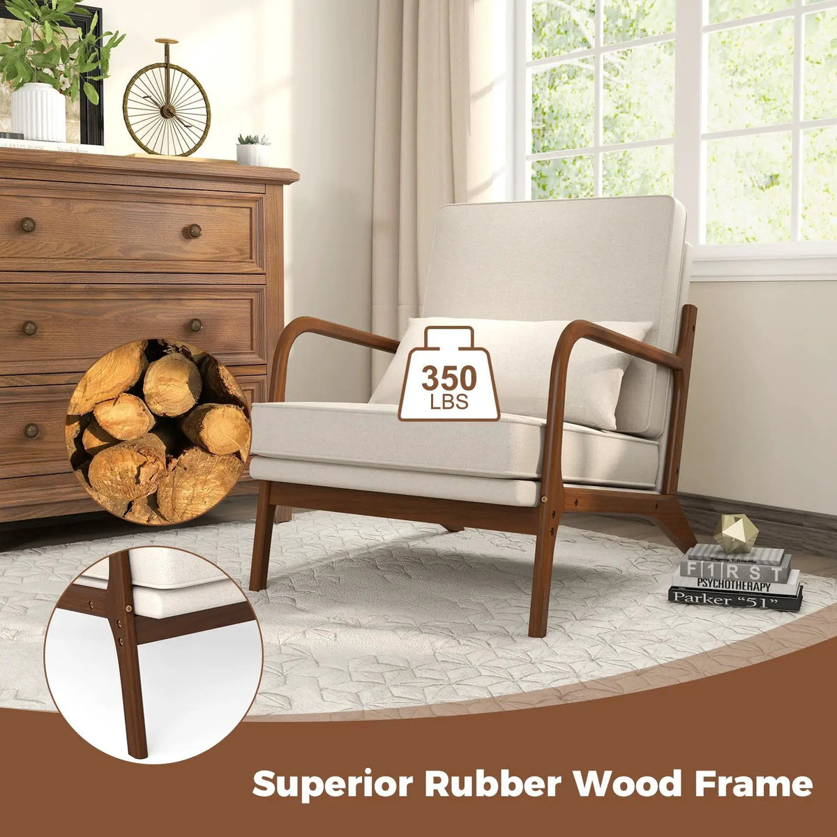 Modern Accent Chair with Rubber Wood Armrests and Removable Back by DirectDeals