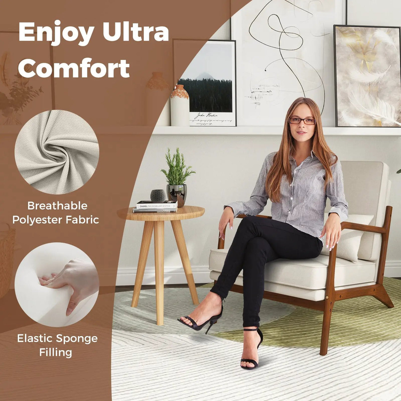 Modern Accent Chair with Rubber Wood Armrests and Removable Back by DirectDeals