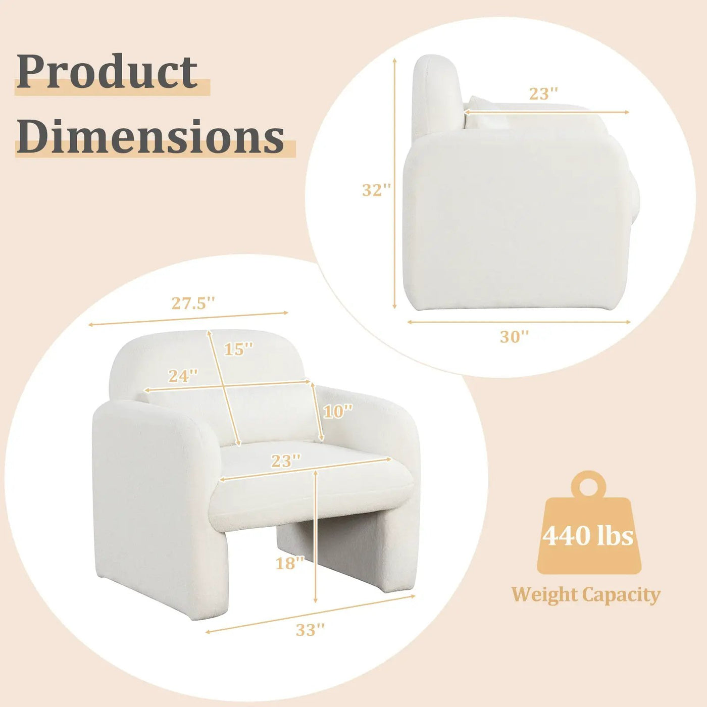 Modern Accent Chair with Waist Pillow and Armrests for Living Room Bedroom by DirectDeals