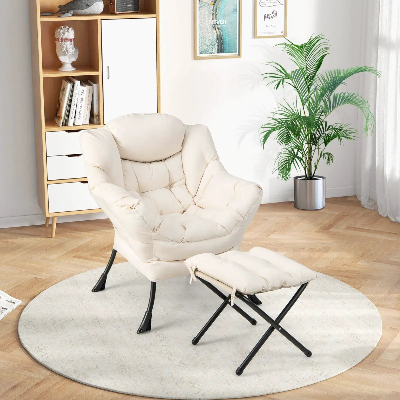 Modern Accent Sofa Chair with Folding Footrest and Side Pocket by DirectDeals