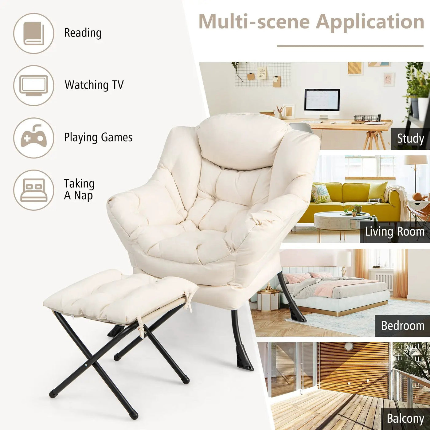 Modern Accent Sofa Chair with Folding Footrest and Side Pocket by DirectDeals