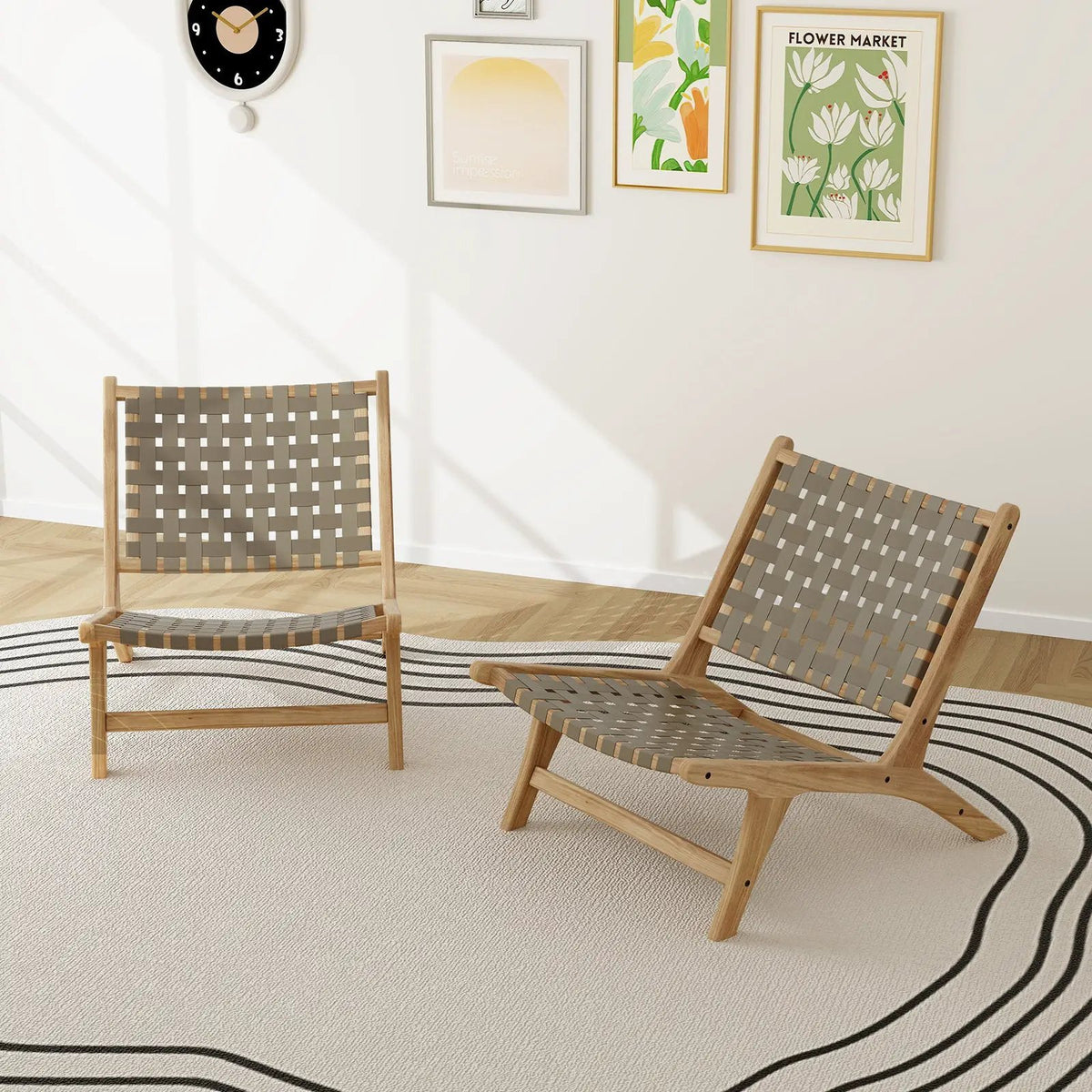 Modern Armless Teak Wood Lounge Chair with Nylon Woven Backrest and Seat by DirectDeals