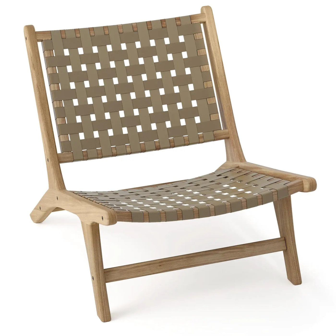 Modern Armless Teak Wood Lounge Chair with Nylon Woven Backrest and Seat by DirectDeals