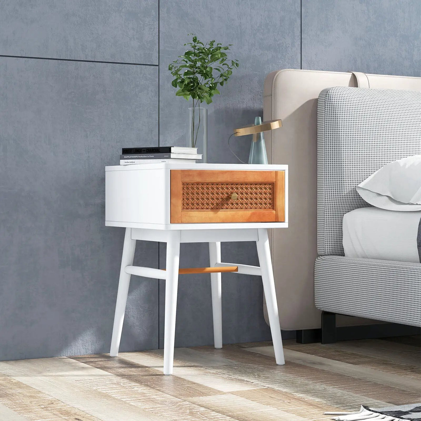 1-Drawer Modern Bedside Table with Solid Wood Legs by DirectDeals
