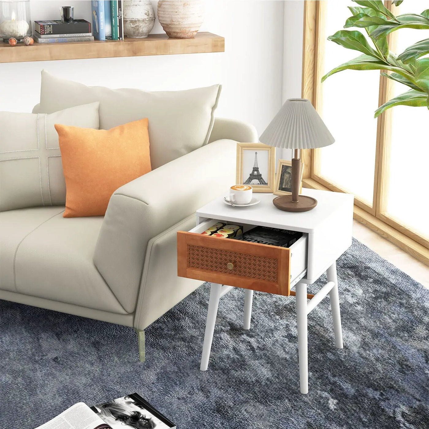 1-Drawer Modern Bedside Table with Solid Wood Legs by DirectDeals