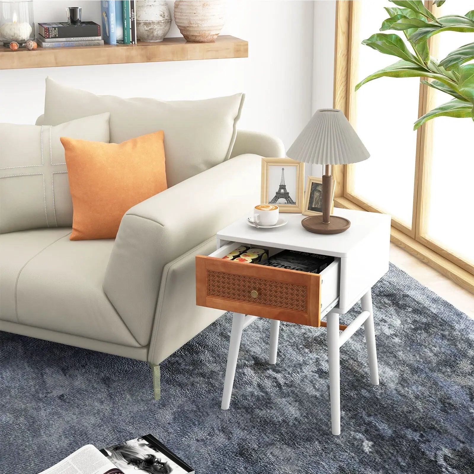 1-Drawer Modern Bedside Table with Solid Wood Legs by DirectDeals
