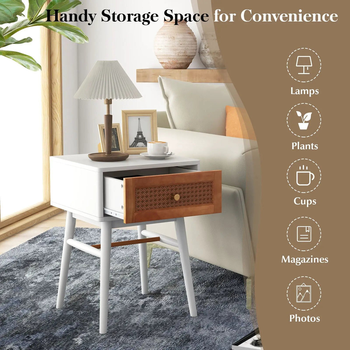 1-Drawer Modern Bedside Table with Solid Wood Legs by DirectDeals