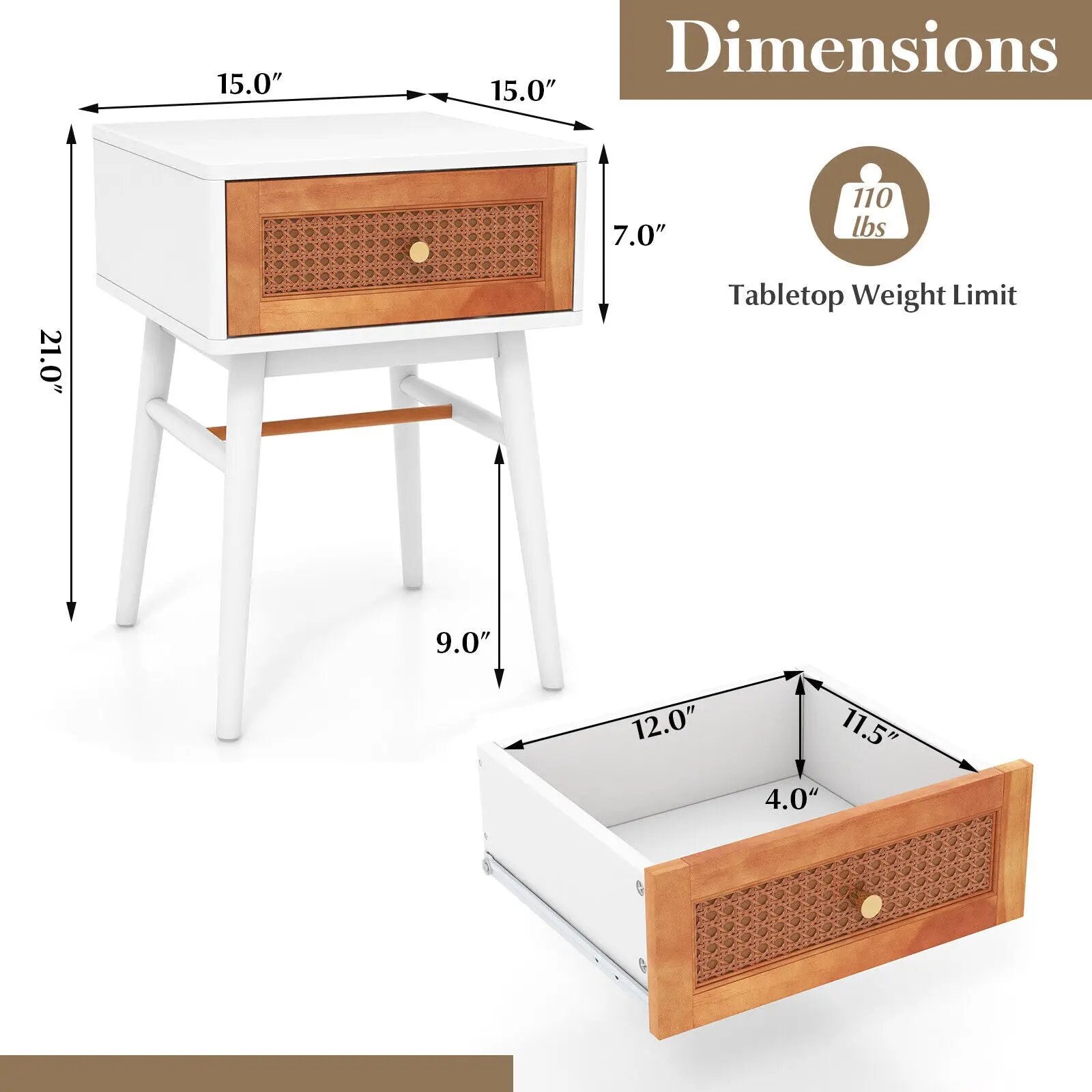 1-Drawer Modern Bedside Table with Solid Wood Legs by DirectDeals
