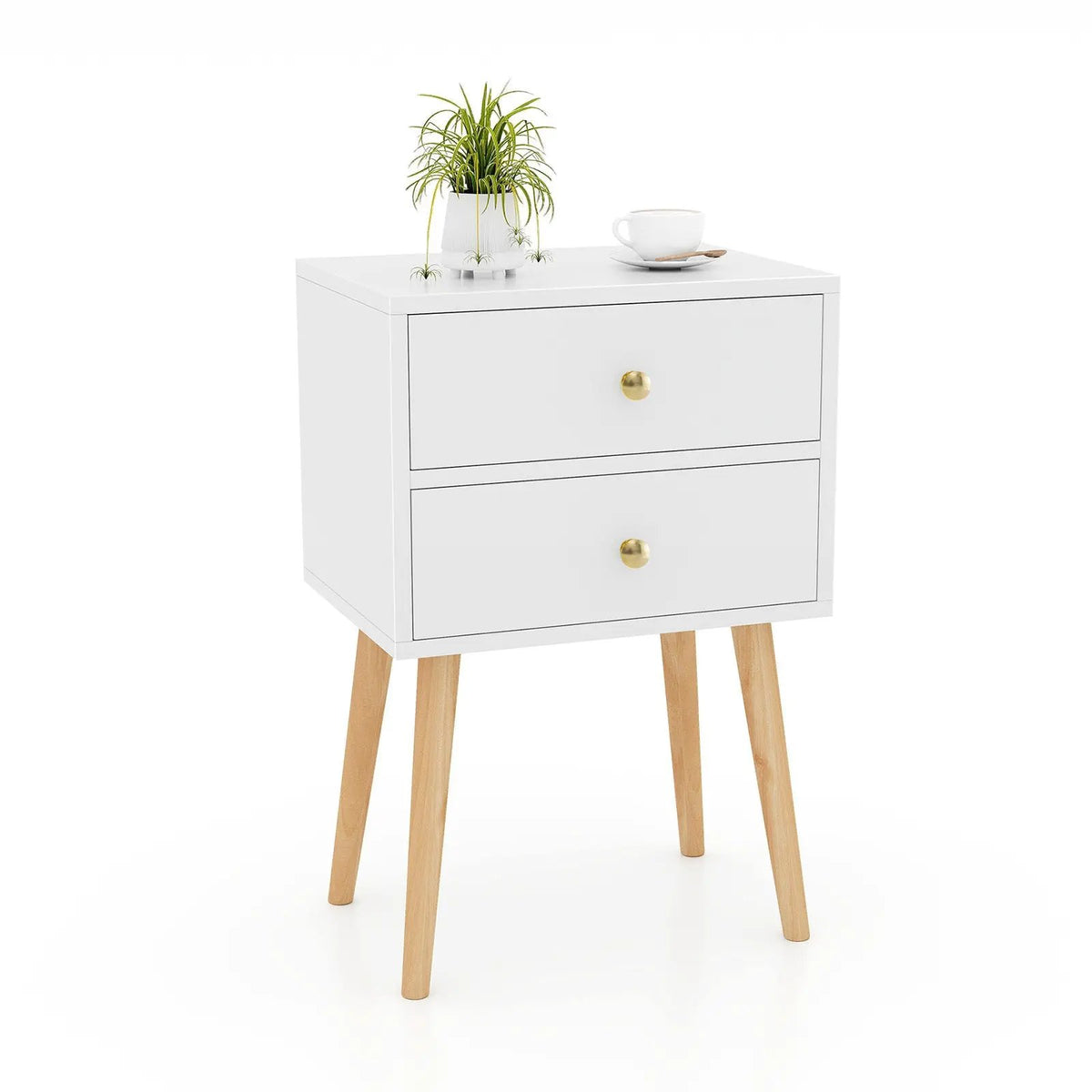 Modern Nightstand Bedside Table Mid Century with 2 Drawers-Natural by DirectDeals