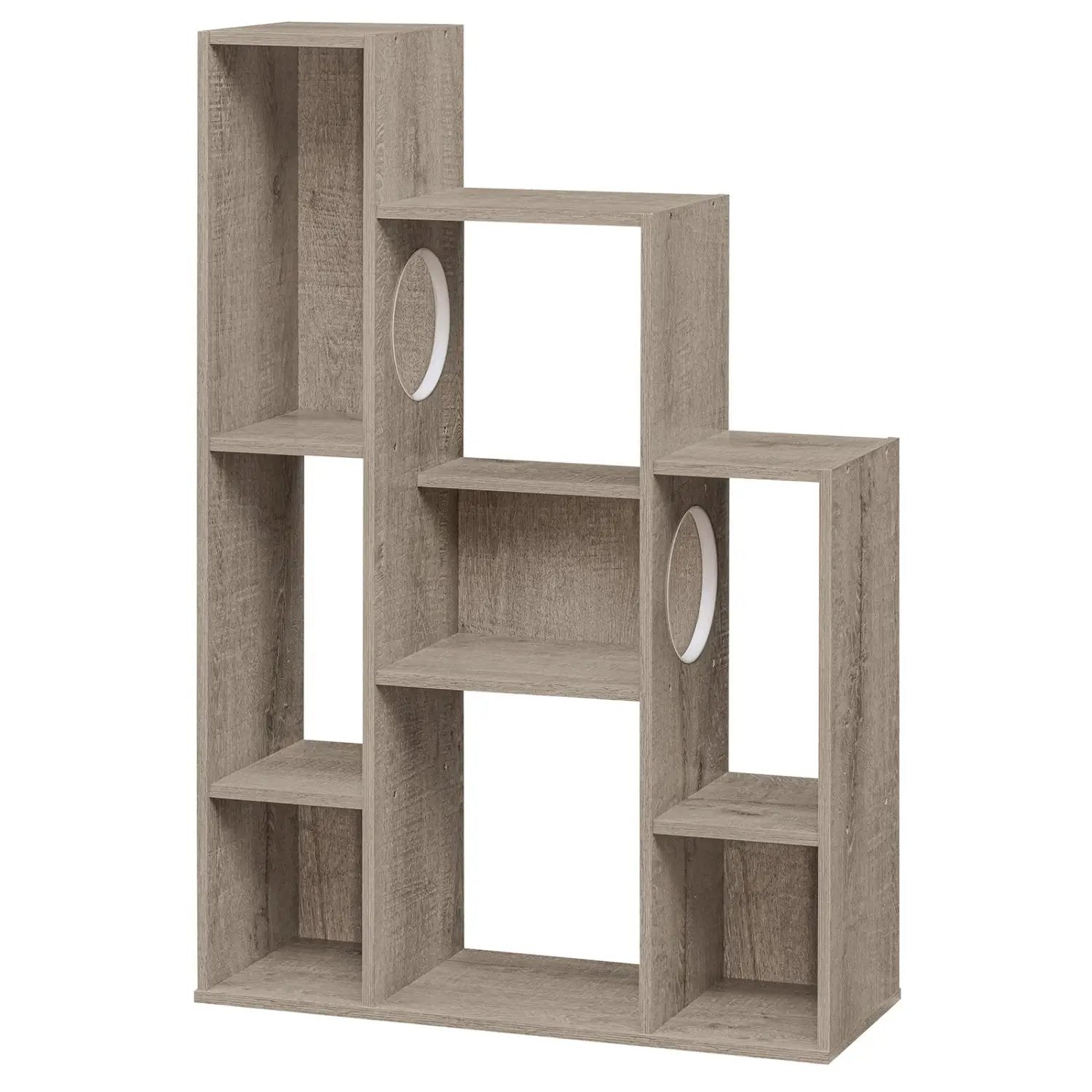 Modern Cat Bookshelf Cat Tree 8-Section Storage Cabinet with 2 Round Holes by DirectDeals