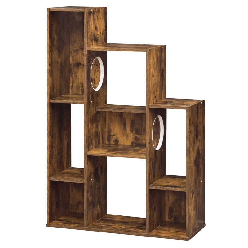 Modern Cat Bookshelf Cat Tree 8-Section Storage Cabinet with 2 Round Holes by DirectDeals