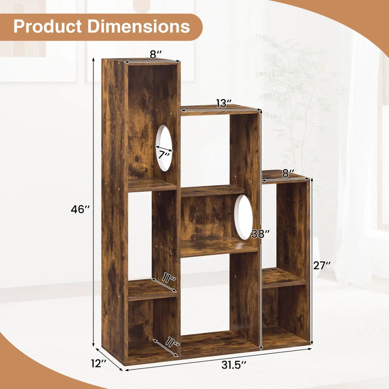Modern Cat Bookshelf Cat Tree 8-Section Storage Cabinet with 2 Round Holes by DirectDeals