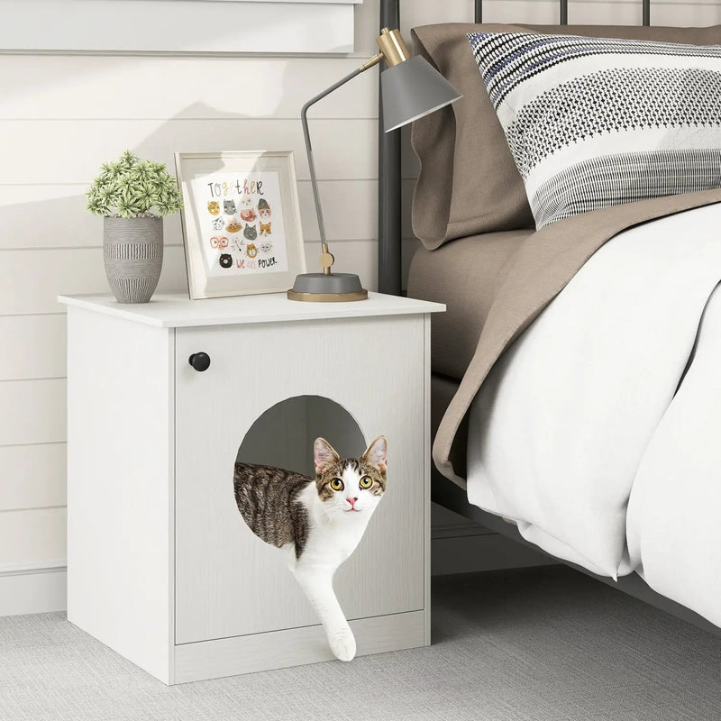 Cat Litter Box Enclosure with Nightstand Top - White by DirectDeals