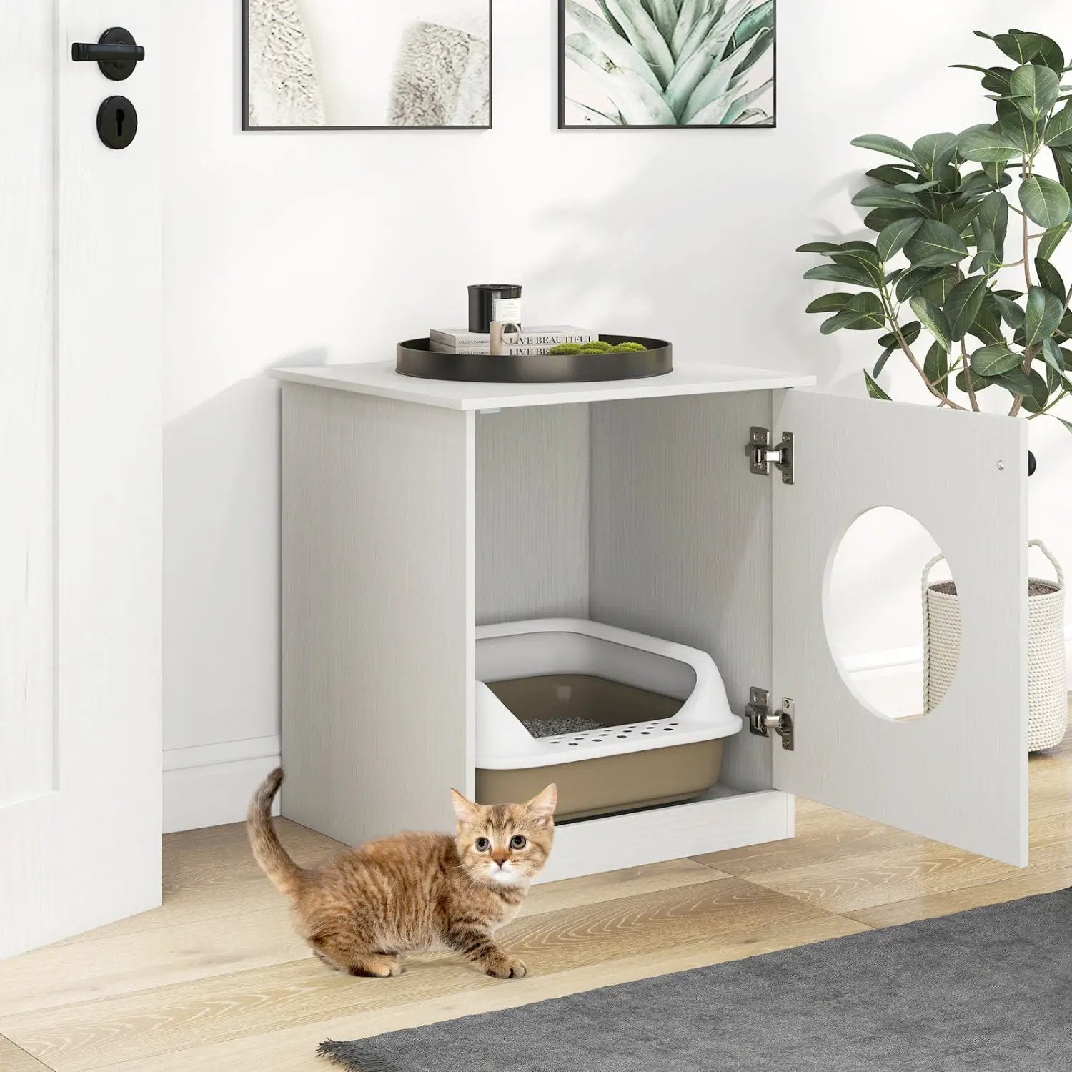 Cat Litter Box Enclosure with Nightstand Top - White by DirectDeals