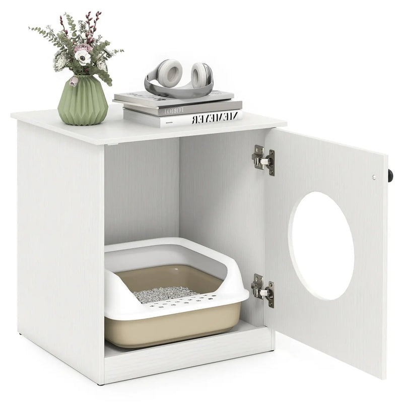Cat Litter Box Enclosure with Nightstand Top - White by DirectDeals