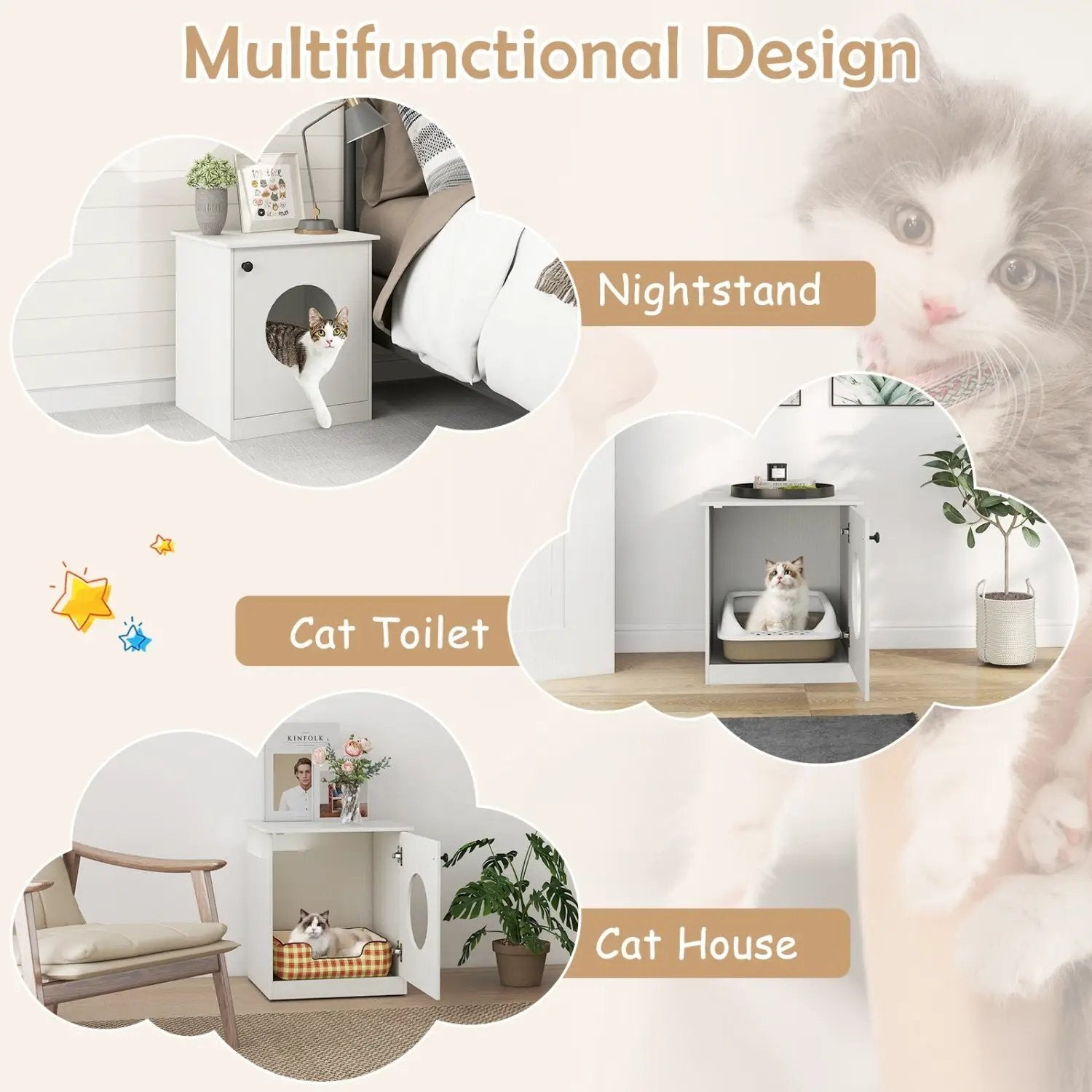 Cat Litter Box Enclosure with Nightstand Top - White by DirectDeals