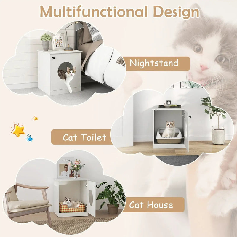 Cat Litter Box Enclosure with Nightstand Top - White by DirectDeals