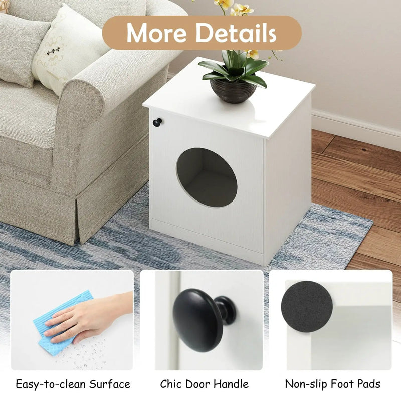 Cat Litter Box Enclosure with Nightstand Top - White by DirectDeals