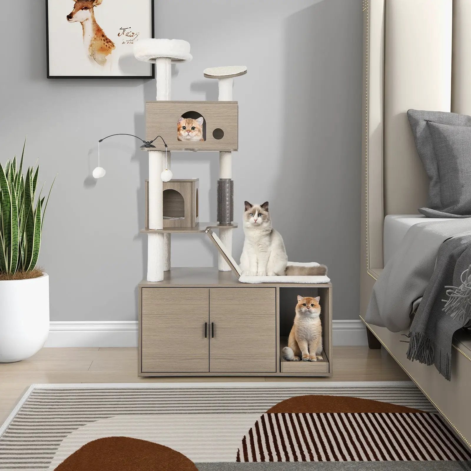 Cat Tree with Litter Box Enclosure for Indoor Cars-Gray by DirectDeals