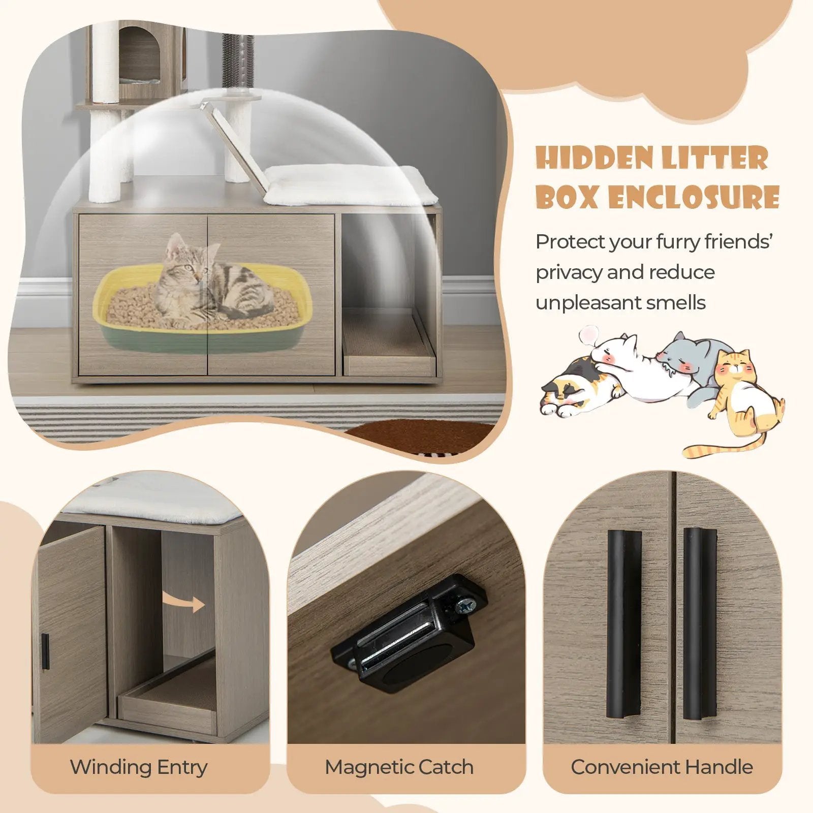 Cat Tree with Litter Box Enclosure for Indoor Cars-Gray by DirectDeals