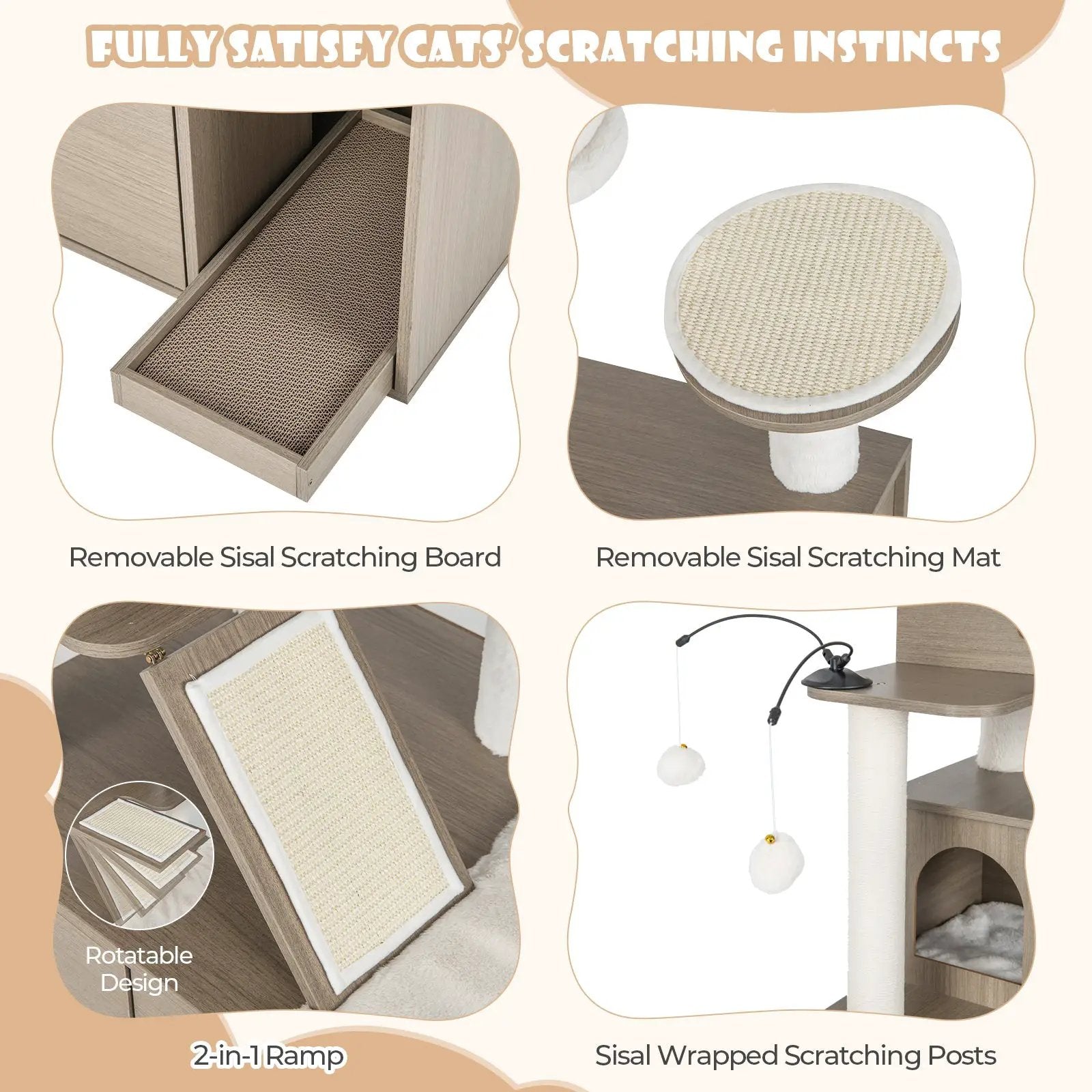 Cat Tree with Litter Box Enclosure for Indoor Cars-Gray by DirectDeals