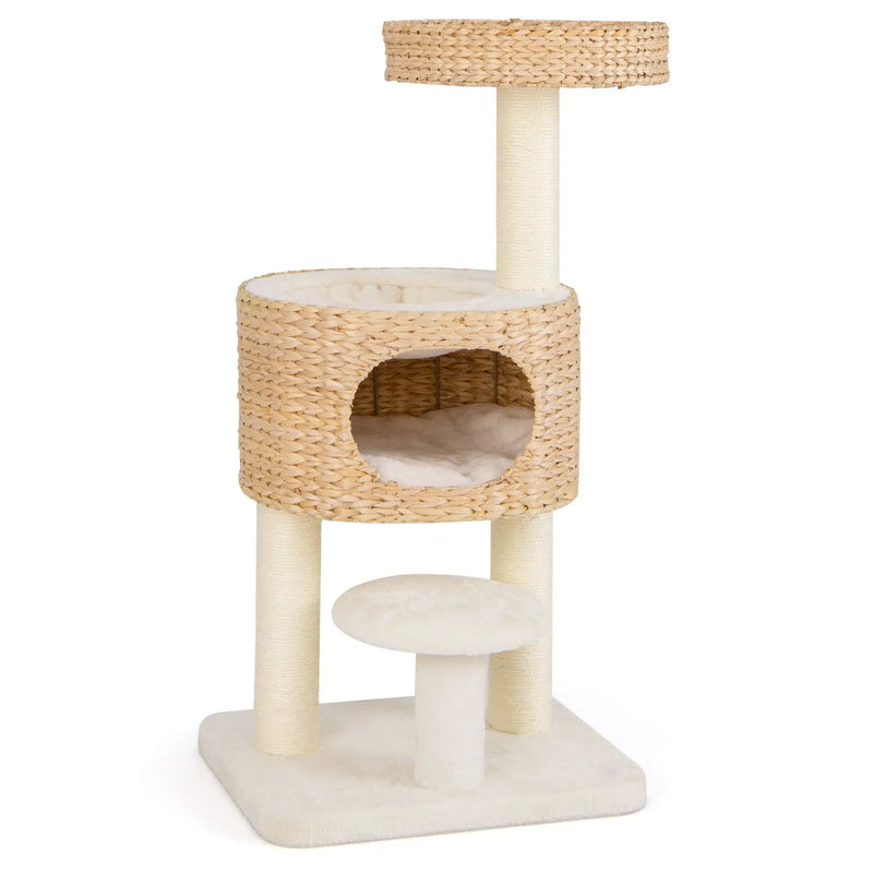 Modern Cat Tower Cat Tree with Top Perch Cattail Fluff Condo-Natural by DirectDeals