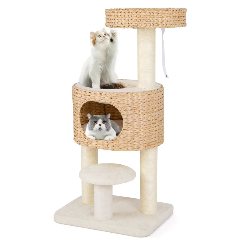 Modern Cat Tower Cat Tree with Top Perch Cattail Fluff Condo-Natural by DirectDeals