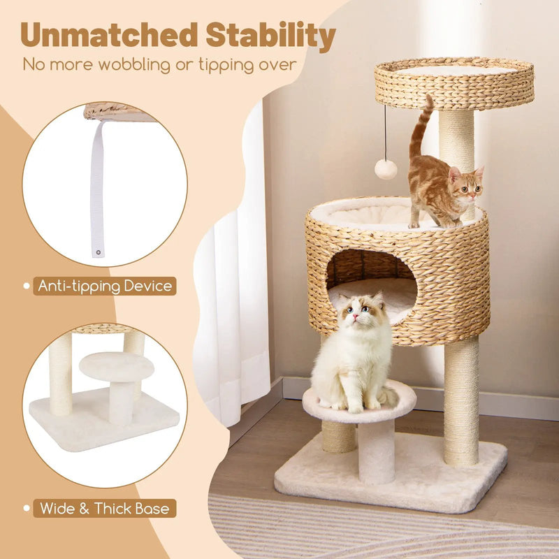Modern Cat Tower Cat Tree with Top Perch Cattail Fluff Condo-Natural by DirectDeals
