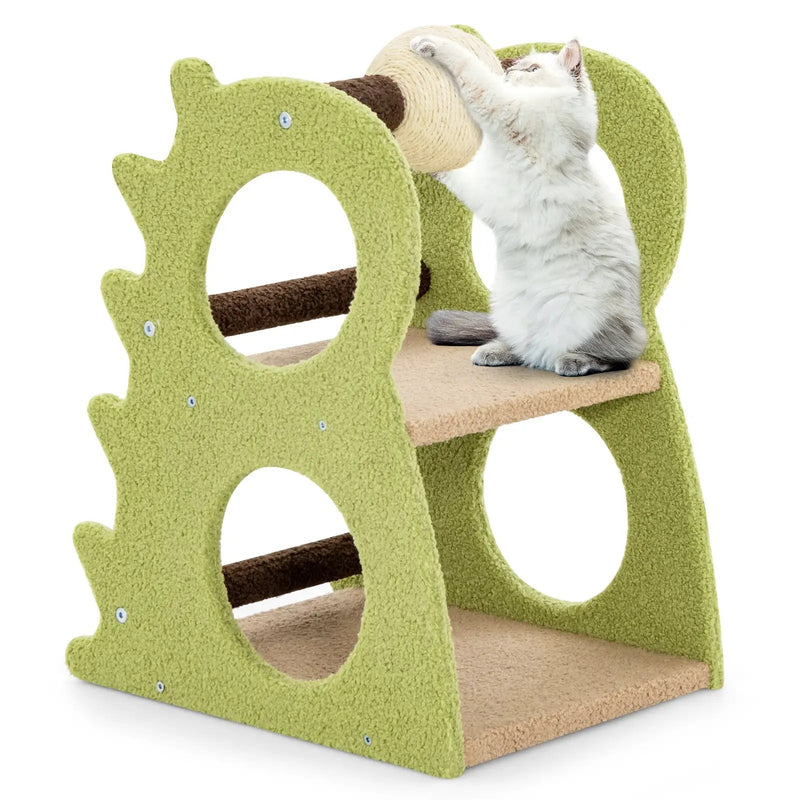 2-Tier Modern Cat Tree for Indoor Cats with Rotatable Sisal Scratching Ball-Green by DirectDeals