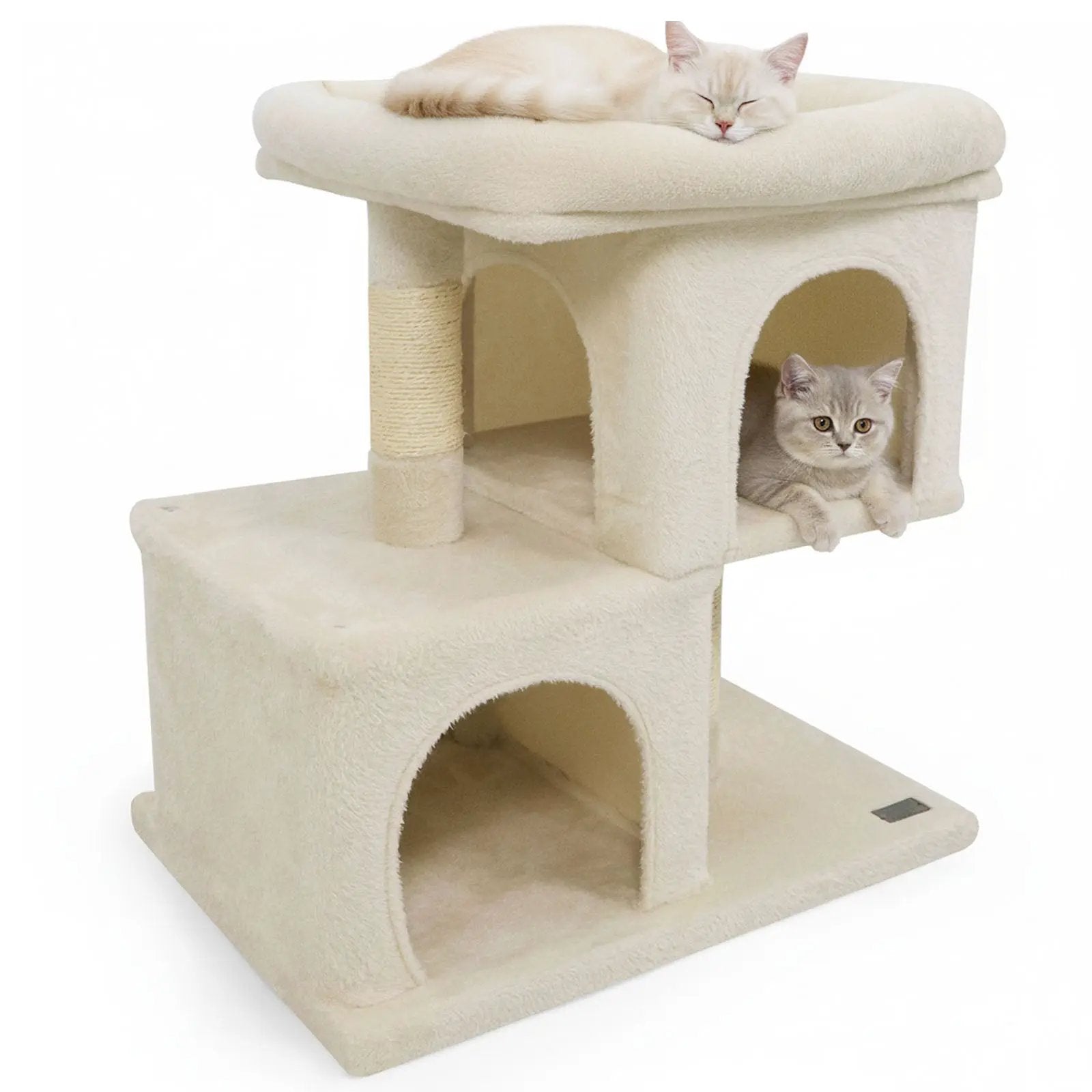 Modern Cat Tree Space-saving Cat Tower with Upholstered Perch and 2 Cat Condos by DirectDeals